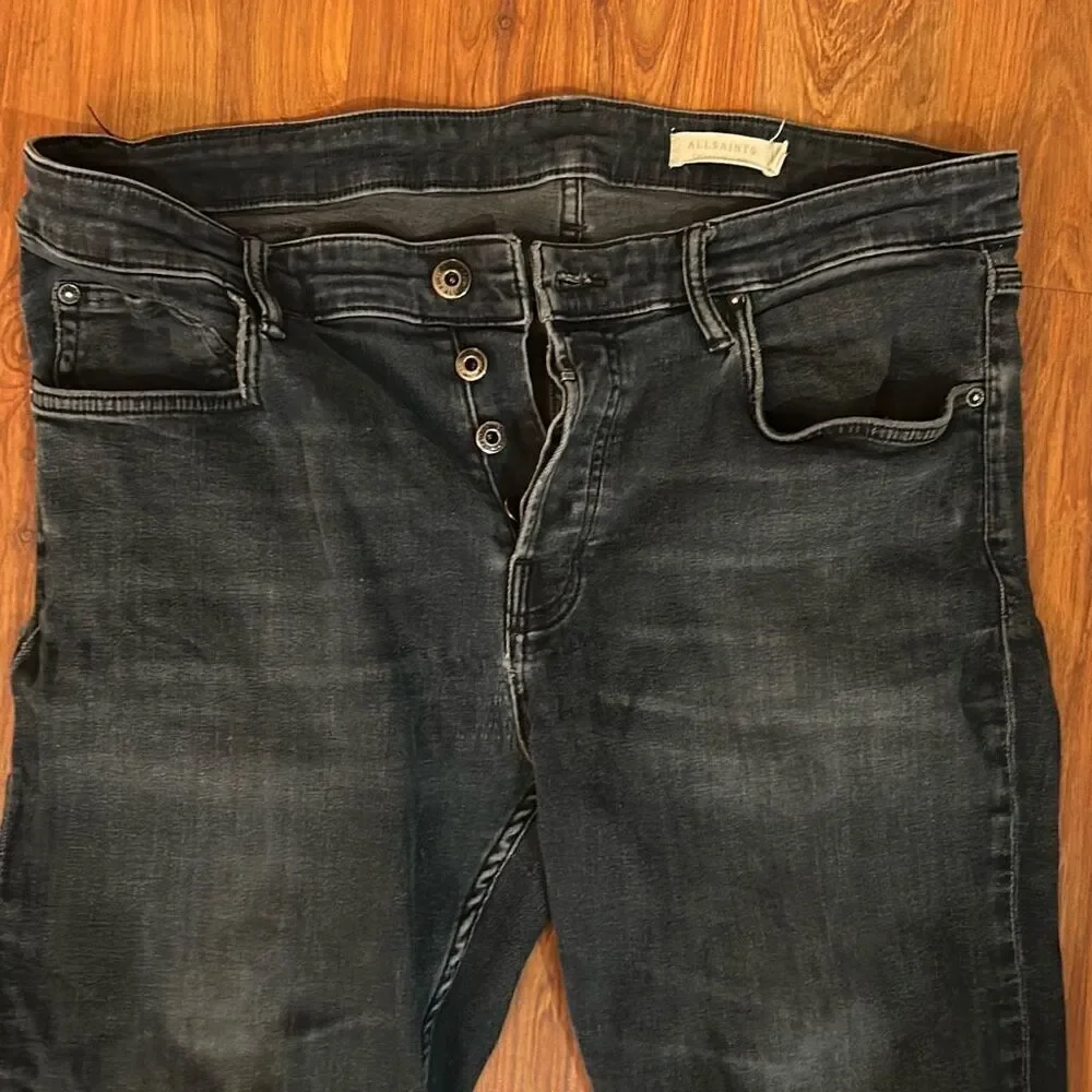 All Saints cigarette jeans dark blue 36 waist button fly